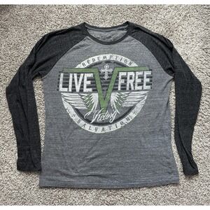 RAW STATE Live Free Mens Long Sleeve T-Shirt 2XL Gray‎ Y2K Double Sided